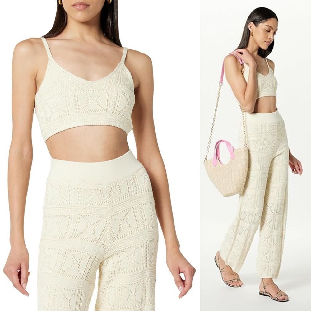 The Drop Crochet Knit Bralette Top and Pants Set. Size Small